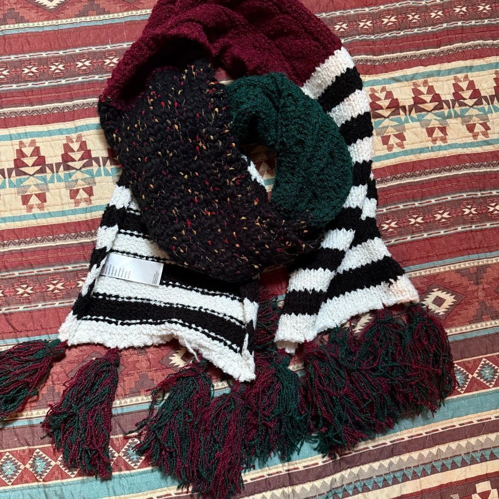 Free People Black and White Knit Scarf